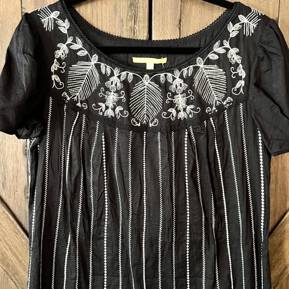 Gianni Bini Cotton Boho Embroidered Lined Mini Black/White Dress Size 8 - Picture 4 of 7